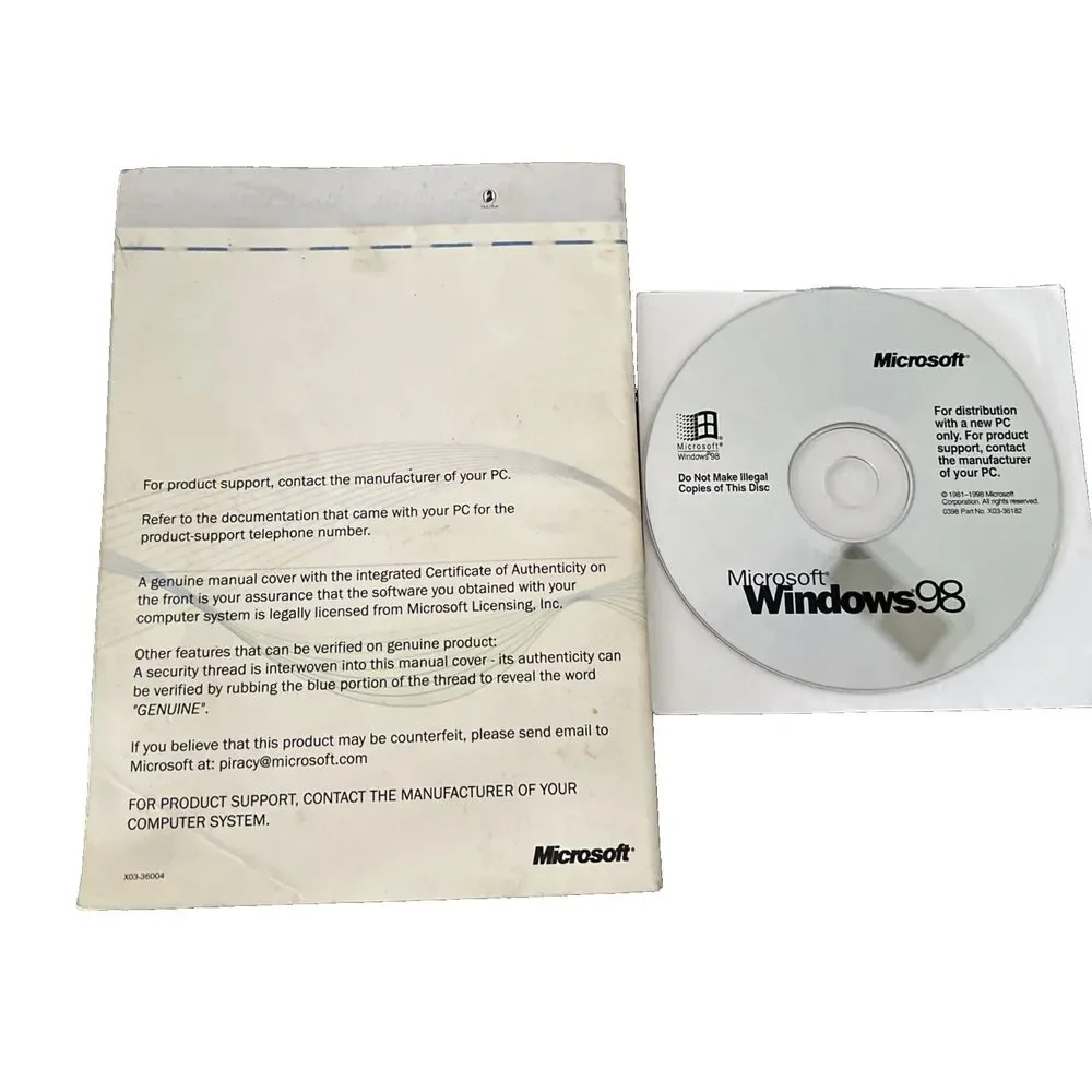 Microsoft Windows 98 CD Manual.and Product KEY